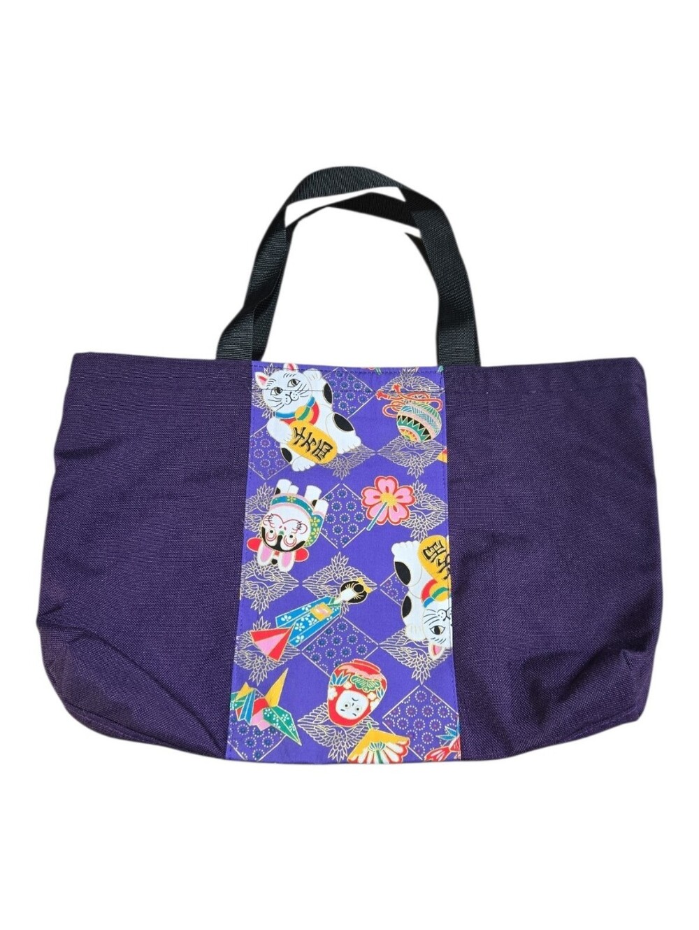 Japanese Lucky Cat Maneki Neko Print Canvas Tote Bag